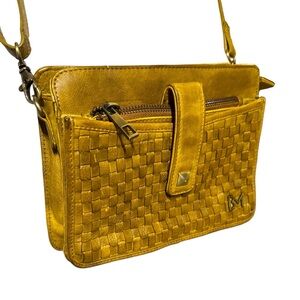Belleza Mandova, Sling Bag, Crossbody, Genuine Leather, Mustard, 8” X 6”